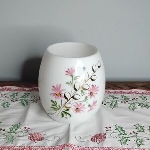 Floral White Glass Vase with Pink Accents